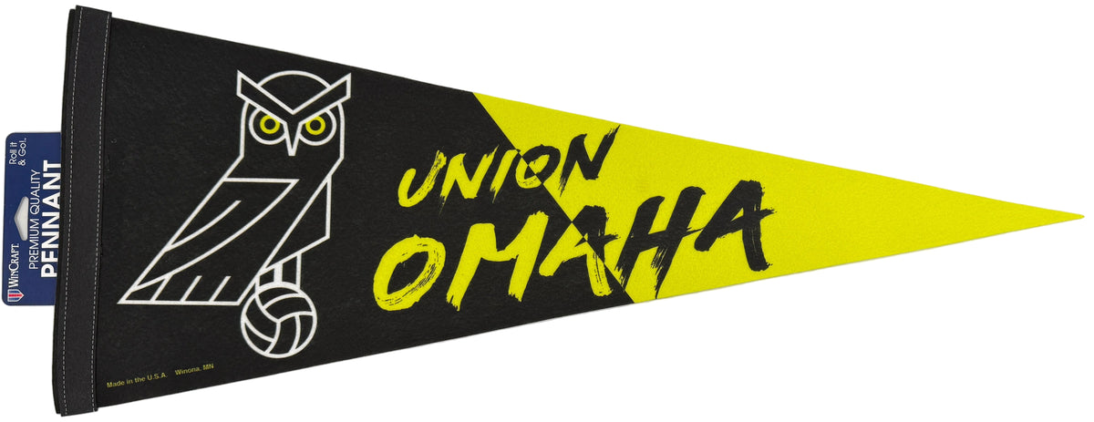 Pennant with owl design and 'Union Omaha' text on a white background