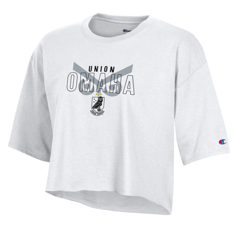 Union Omaha Women's Champion Boyfriend White Crop Tee